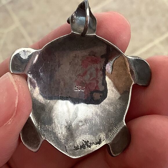 STERLING SILVER 925 ABALONE SHELL TURQUOISE PENDANT - Picture 3 of 7